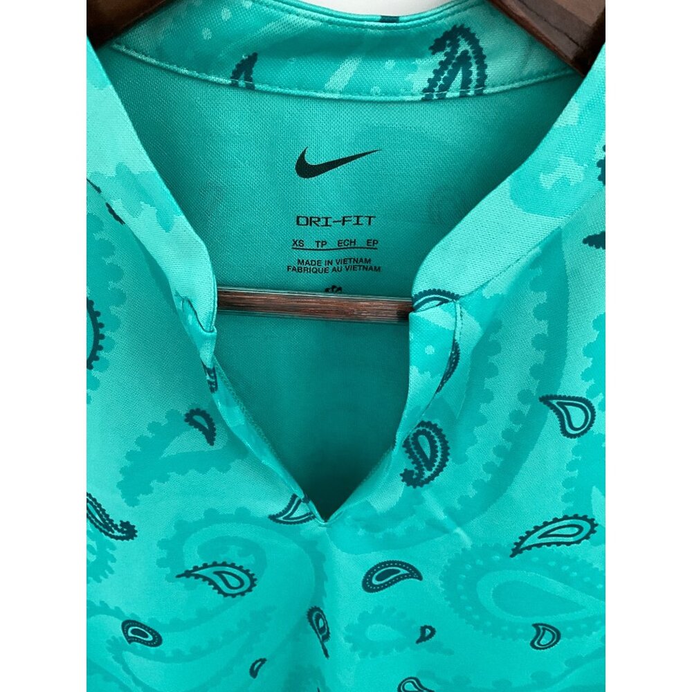 Nike Womens XS Teal Paisley Dri-Fit Polo Shirt 100% Polyester - Picture 3 of 12